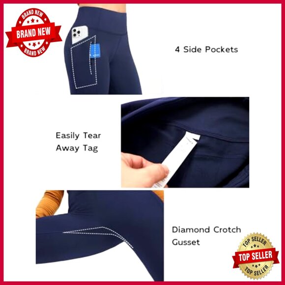 Fleece Lined Mini Flare Leggings High Waisted 4 Pockets Yoga Workout Pants - Picture 6 of 7